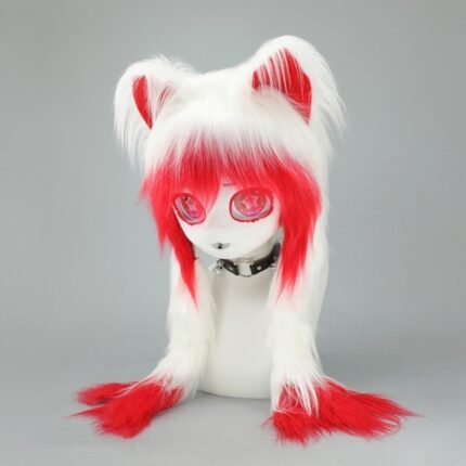 Lolita Cat Ear Furry Headpiece – Plush Braided Animal Head for Cosplay, Anime Convention, Kigurumi Fursuit Mask
