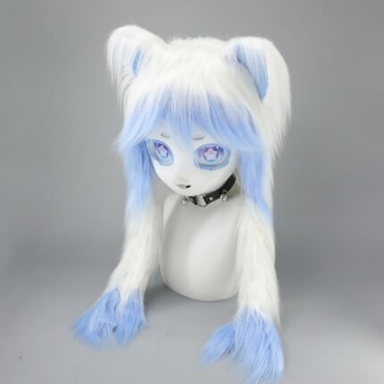 Lolita Cat Ear Furry Headpiece – Plush Braided Animal Head for Cosplay, Anime Convention, Kigurumi Fursuit Mask