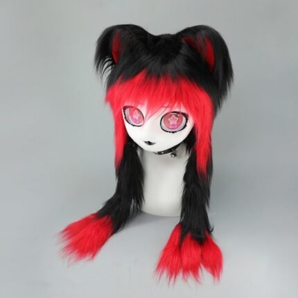 Lolita Cat Ear Furry Headpiece – Plush Braided Animal Head for Cosplay, Anime Convention, Kigurumi Fursuit Mask