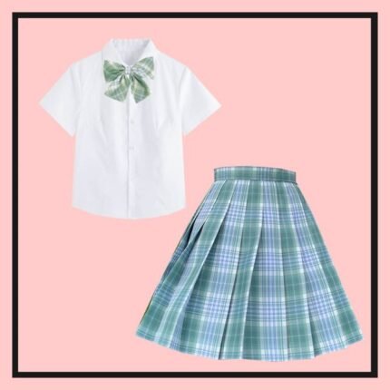 Japanese Summer School Uniform High Waist Short Plaid Skirt Suit Set