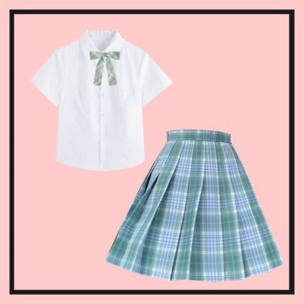 Japanese Summer School Uniform High Waist Short Plaid Skirt Suit Set