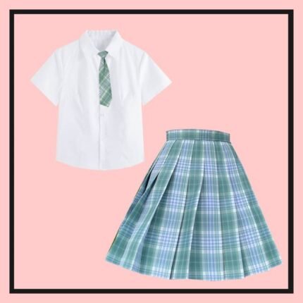 Japanese Summer School Uniform High Waist Short Plaid Skirt Suit Set