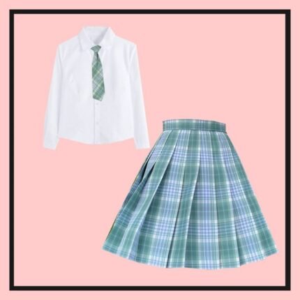 Japanese school student JK uniform female summer pleated plaid skirt dress suit