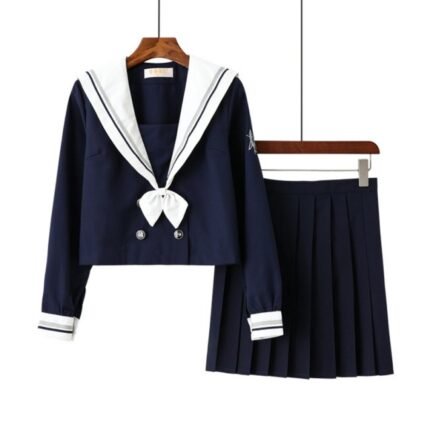 School Girl Sailor Uniform Cosplay Students Cothes Navy Blue