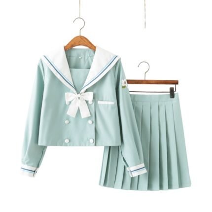 Summer Students School Uniform orthodox Female Pleated Skirt Sailor Shirt