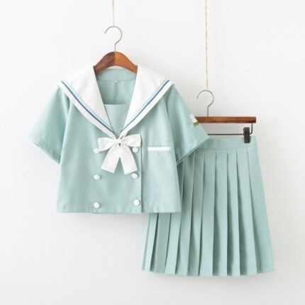 Summer Students School Uniform orthodox Female Pleated Skirt Sailor Shirt