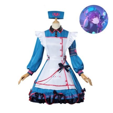 Anime PJSK Asahina Mafuyu Cosplay Costume Project Sekai Blue Maid Dress